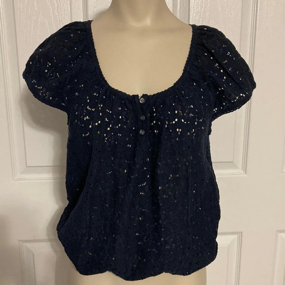 Hollister Tops - Hollister Navy Lace Cap Sleeve Top M